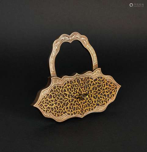 A GOLD DAMASCENE PADLOCK WITH SILVER INLAYS, 19TH CENTURY, Q...