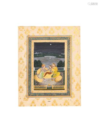 A DOUBLE SIDED INDIAN MINIATURE OF A RECLINING PRINCESS &...