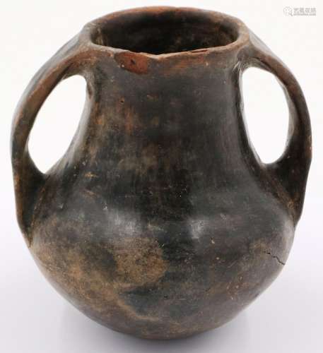 A Han Dynasty black pottery amphora vessel, the body stylise...