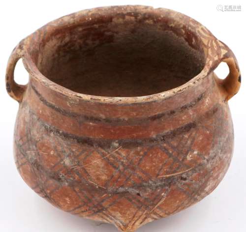 A Neolithic period terracotta pot, with flared rim and two l...