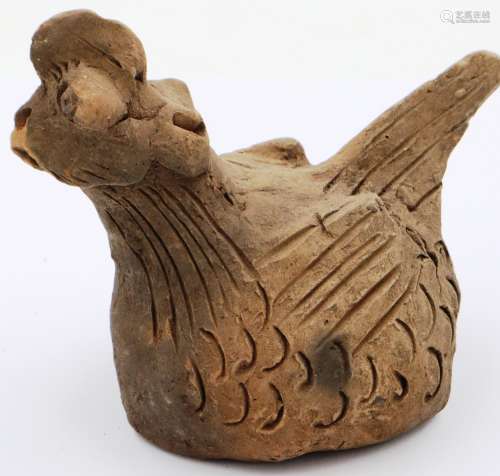 A Ming Dynasty zoomorphic clay rooster ornament, its feature...