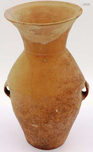 A Neolithic period terracotta vessel, having two ring handle...