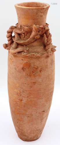 Han Dynasty terracotta funerary urn, having applied dragon d...