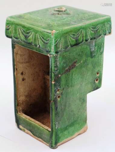 A Tang Dynasty glazed and stepped pottery funerary receptacl...