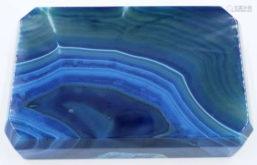 A large chalcedony blue banded agate block, with bevelled ed...
