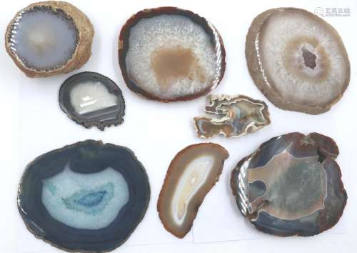 A collection of polished geological samples, mainly agate (8...