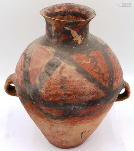 A Neolithic period terracotta vessel, with flared tubular ne...