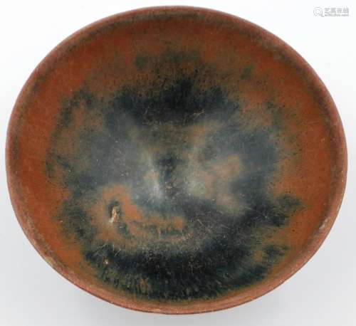 A southern Song Dynasty black glazed hare fur bowl, footed, ...