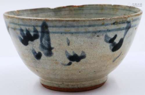 A Ming Dynasty bowl, glazed with blue painted decoration, D:...
