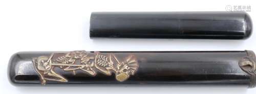 A rare Japanese Meiji period two-section lacquered bamboo pi...