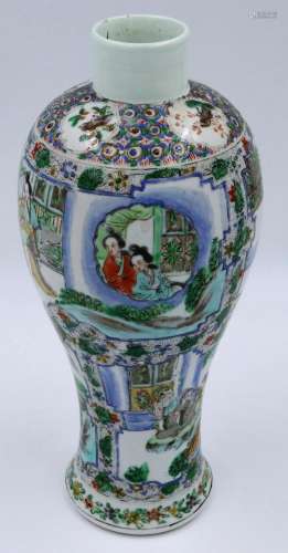 An 18th / 19th century enamelled porcelain vase of elongated...