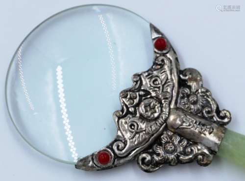 Chinese magnifying glass in silver mount with a jade grip, L...