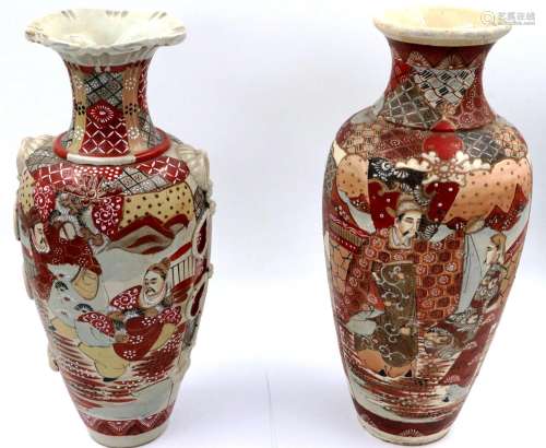 Two similar Japanese 19th century glazed stoneware vases, ea...