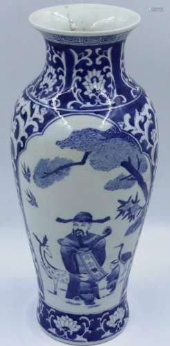 A large 20th century glazed vase, decorated in blue against ...