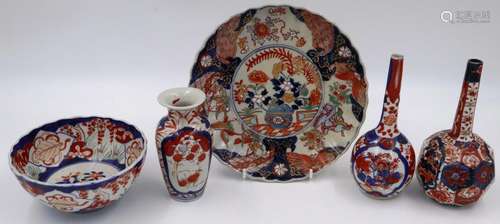 A group of five 19th century Japanese Imari decorated cerami...