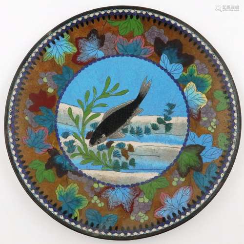 A Japanese Meiji period cloisonne enamelled bronze plate, th...