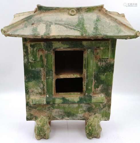 Ming Dynasty glazed fired clay funerary shrine, of pagoda fo...