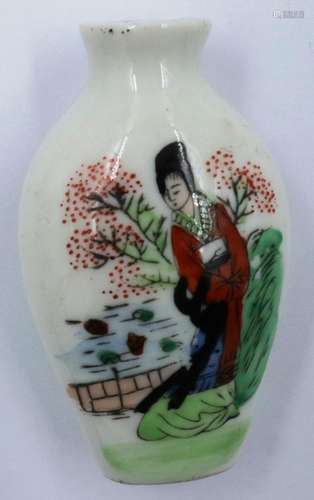 A 19th century painted ceramic snuff bottle (lacking stopper...