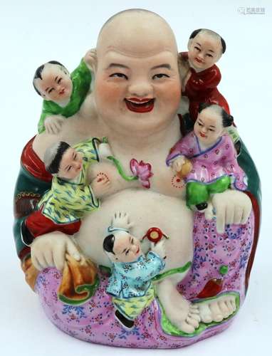 A 20th century Chinese Porcelain figure of Buddha with five ...