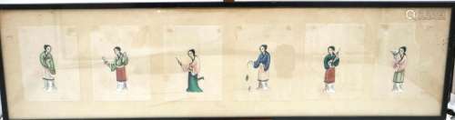 A set of early 20th century gouache paintings on silk, overa...