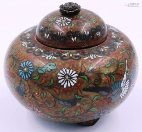 A small 19th century Chinese cloisonne enamelled pot with co...