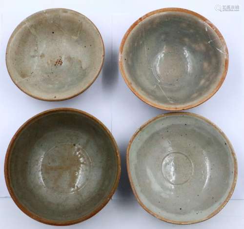 Four Ming Dynasty celadon glazed footed bowls, largest D: 16...