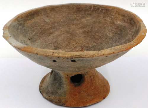 A Han Dynasty grey clay bowl, with reticulated foot (likely ...