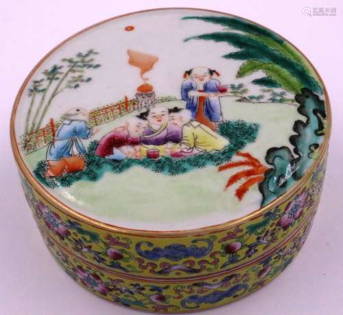 Qing Dynasty famille rose circular porcelain covered box, th...