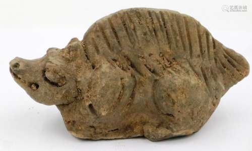 A Song Dynasty clay formed zoomorphic figure, L: 15 cm, H: 8...