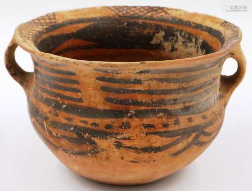 A Neolithic period terracotta pot, with flared rim and two l...