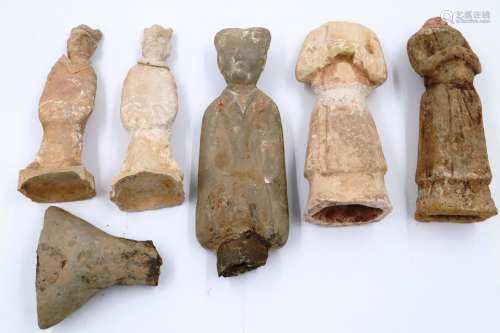 Five Han Dynasty guardian figures, largest H: 31 cm, each wi...