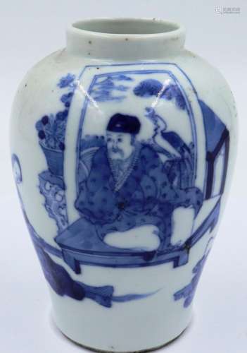 A Kangxi glazed baluster form jar of diminutive proportions,...