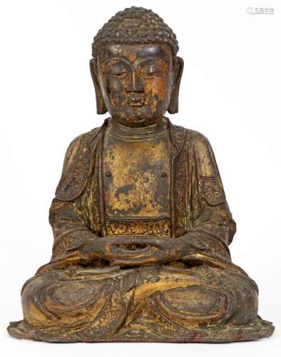 Chine, Epoque Ming (1368-1644)Grand Bouddha en bronze laqué ...
