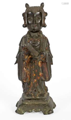 Chine, Époque Ming (1368-1644)Statue en bronze partiellement...