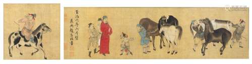Chine, XIXe siècleLot de deux encre et couleur sur soie"...
