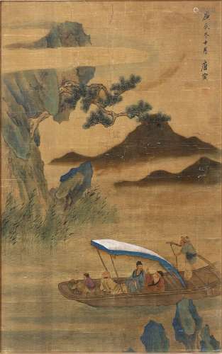 Chine, XIXe siècleEncre et couleur sur soiePaysage lacustre ...