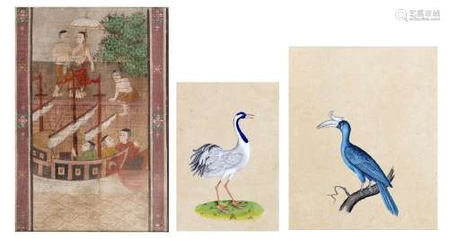 Chine, XIXe sièclePaire d’encre et couleurs sur papierOiseau...
