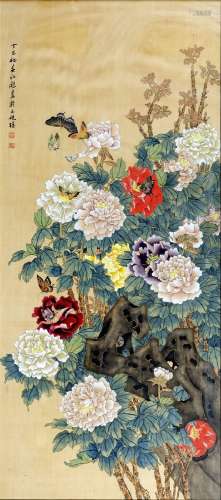 Chine, XXe siècleEncre et couleur sur soiePapillons et fleur...