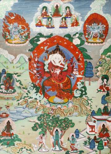 Tibet, XXe siècleThankaGanesh entouré de divinitésDimensions...