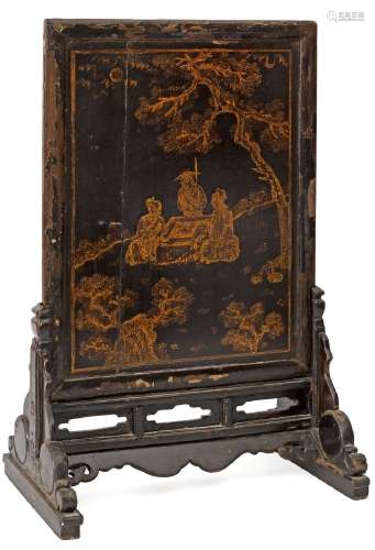 Chine, XIXe siècleEcran de table en bois sculpté, laqué et d...