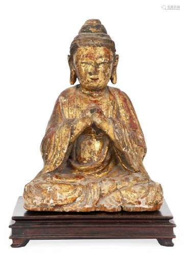 Chine, Epoque Ming (1368-1644)Bouddha en bois laqué et doré ...