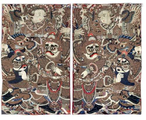 Chine, XIXe siècle Importante paire de tentures de théâtres ...