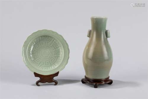 A celadon-glazed dish, China, 18th/19th century and a celado...