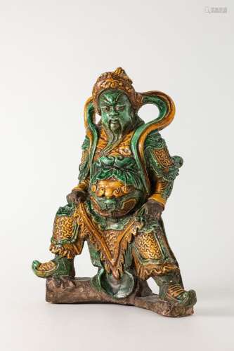 A sancai glaze figure of Guandi. China, Ming dynasty, 17th c...