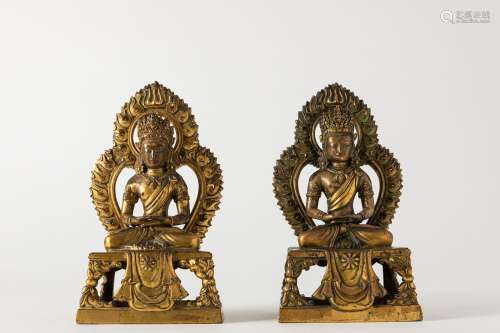 A pair of gilt bronze Amitayus. China, 18th century