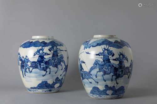A pair of white and blue porcelain vases. China, 19th centur...