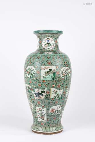 A large Famille Verte baluster vase. China, 19th century (de...