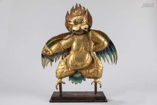 An embossed gilt copper Garuda. Tibet, 19th century