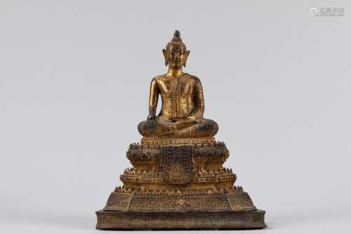 A gilt bronze seated Buddha. Thailand, Rattanakosin period, ...