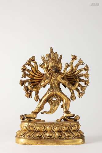 A gilt bronze Hevajra. China, 18th/19th century